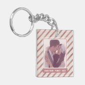 Roos Gold Striped Elegant Custom Photo and Text Sleutelhanger (Voorkant Links)