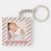 Roos Gold Striped Elegant Custom Photo and Text Sleutelhanger (Achterkant)