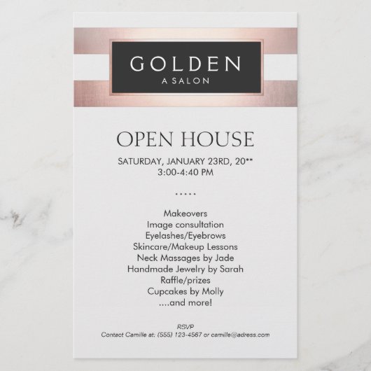 Roos Gold Striped Hair Salon and Spa Flyer (Voorkant)