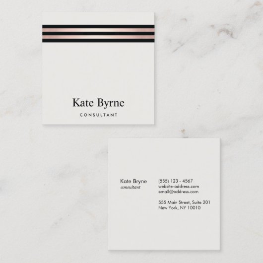 Roos Gold Striped Moderne Professional Vierkante Visitekaartje (Voorkant / Achterkant)