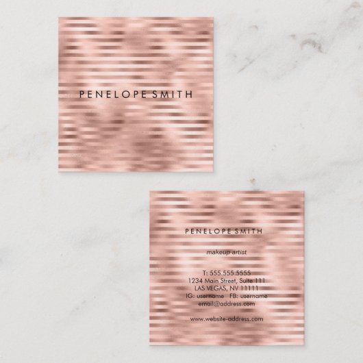 Roos Gold Stripes Beauty-stijllijst Vierkante Visitekaartje (Voorkant / Achterkant)