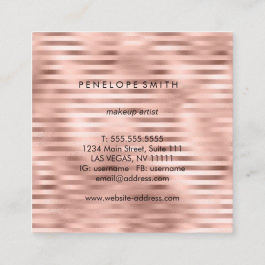 Roos Gold Stripes Beauty-stijllijst Vierkante Visitekaartje (Achterkant)