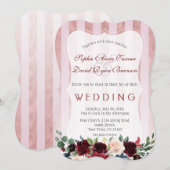 Roos Gold Stripes Bourgogne Blush Flowers Wedding Kaart (Voorkant / Achterkant)