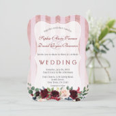 Roos Gold Stripes Bourgogne Blush Flowers Wedding Kaart (Staand voorkant)