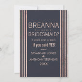 Roos Gold Stripes en marineblauw Bridesmaids Kaart (Voorkant)
