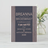Roos Gold Stripes en marineblauw Bridesmaids Kaart (Staand voorkant)