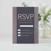 Roos Gold Stripes en Navy Blue RSVP-kaarten RSVP Kaartje (Staand voorkant)