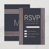 Roos Gold Stripes en Navy Blue RSVP-kaarten RSVP Kaartje (Voorkant / Achterkant)