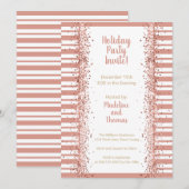 Roos Gold Stripes Glitter Holiday Party Kaart (Voorkant / Achterkant)