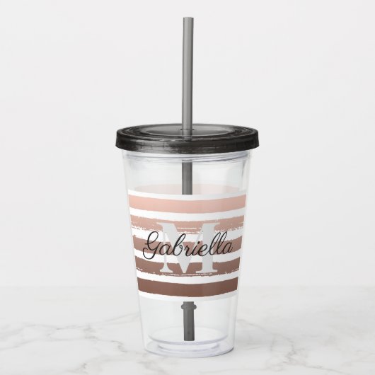 Roos Gold Stripes met monogram Acryl Drinkbeker (Voorkant)