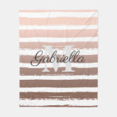 Roos Gold Stripes met monogram Fleece Deken (Voorkant)