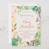 Roos Gold Succulent Floral Cactus Invitation Kaart (Voorkant)