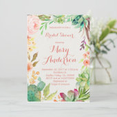 Roos Gold Succulent Floral Cactus Invitation Kaart (Staand voorkant)