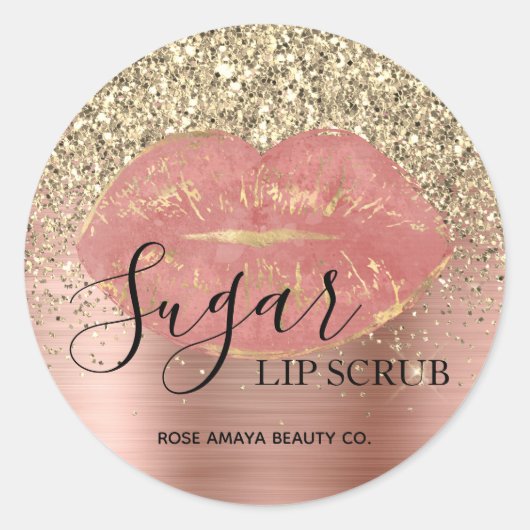 Roos Gold Sugar Lip Scrub Glitter Sprinkles Ronde Sticker (Voorkant)