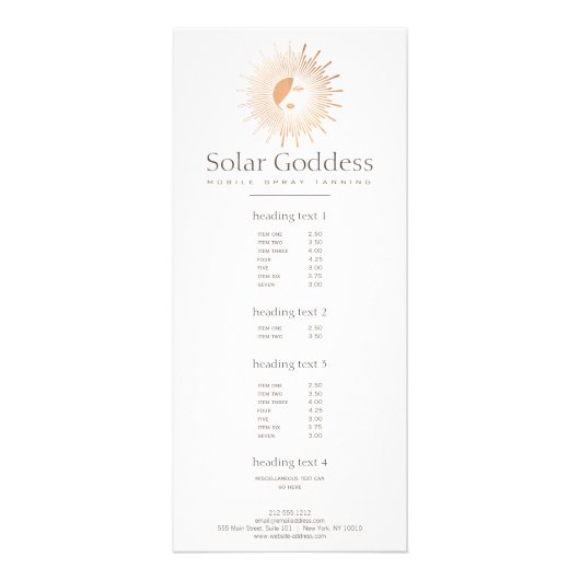 Roos Gold Sun Goddess Girl Spray Tanning Salon Reclamekaart (Voorkant)