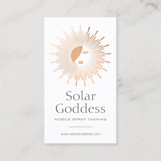 Roos Gold Sun Goddess Girl Spray Tanning Salon Visitekaartje (Voorkant)