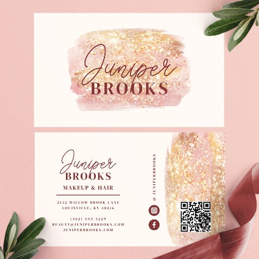 Roos Gold Sunset Glitter Social Media QR-code Visitekaartje