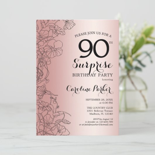 Roos Gold Surprise 90th Birthday Party Kaart (Staand voorkant)
