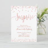 Roos Gold Surprise Birthday Invitation Kaart (Staand voorkant)