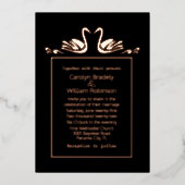 Roos Gold Swans Black Wedding Folie Uitnodiging (Voorkant)