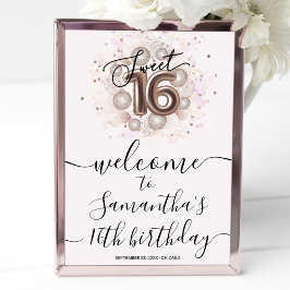 Roos Gold Sweet 16 bday-ballonnen Roze Welkomsttek Poster