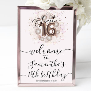 Roos Gold Sweet 16 bday-ballonnen Roze Welkomsttek Poster