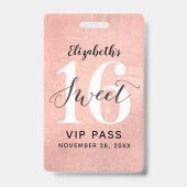 Roos Gold Sweet 16 Birthday VIP Badge (Voorzijde)