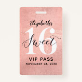Roos Gold Sweet 16 Birthday VIP Badge (Voorkant)