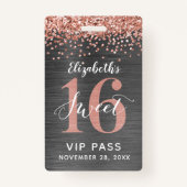 Roos Gold Sweet 16 Birthday VIP-badge Badge (Voorkant)