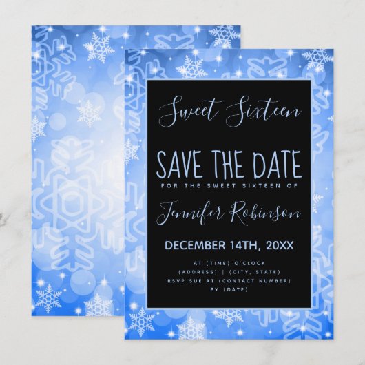 Roos Gold Sweet 16 Birthday Winter Sparkles Save The Date (Voorkant / Achterkant)