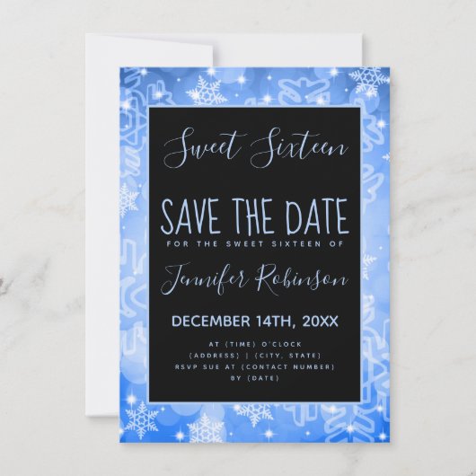 Roos Gold Sweet 16 Birthday Winter Sparkles Save The Date (Voorkant)