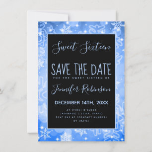 Roos Gold Sweet 16 Birthday Winter Sparkles Save The Date