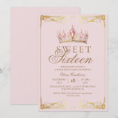 Roos Gold Sweet 16 Crown Verjaardag Kaart (Voorkant / Achterkant)