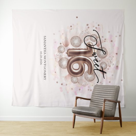 Roos Gold Sweet 16-daagse ballonnen Roze achtergro Wandkleed (In Situ (horizontaal))