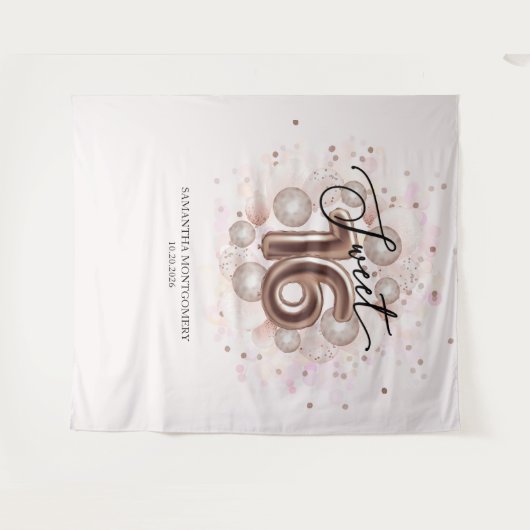 Roos Gold Sweet 16-daagse ballonnen Roze achtergro Wandkleed (Voorkant (horizontaal))