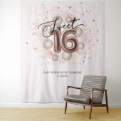 Roos Gold Sweet 16-daagse ballonnen Roze achtergro Wandkleed (In situ)