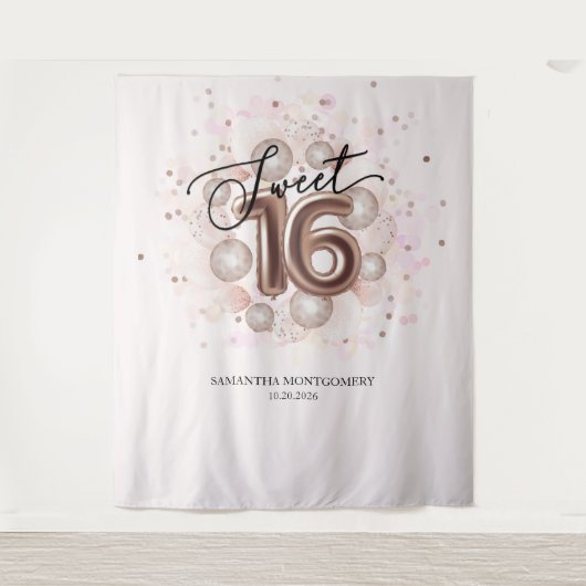 Roos Gold Sweet 16-daagse ballonnen Roze achtergro Wandkleed (Voorkant)