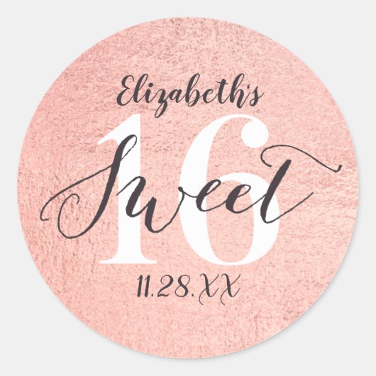 Roos Gold Sweet 16 Girl Birthday Classic Round Sti Ronde Sticker (Voorkant)