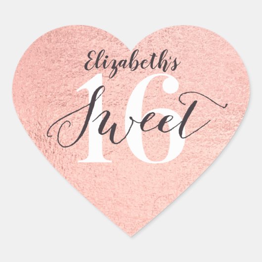 Roos Gold Sweet 16 Girl Birthday Hart Sticker (Voorkant)