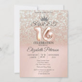 Roos Gold Sweet 16 Glitter Bokeh Ombre, Tiara Kaart (Voorkant)