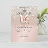 Roos Gold Sweet 16 Glitter Bokeh Ombre, Tiara Kaart (Staand voorkant)