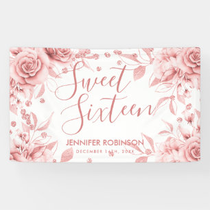 Roos Gold Sweet 16 Glitter Confetti Floral Spandoek