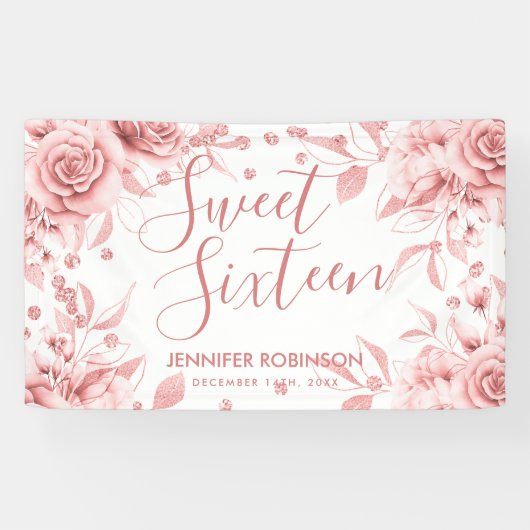 Roos Gold Sweet 16 Glitter Confetti Floral Spandoek (Horizontaal)