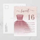 Roos Gold Sweet 16 Moderne Glitter Drips Script Uitnodiging Briefkaart (Voorkant / Achterkant)