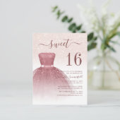 Roos Gold Sweet 16 Moderne Glitter Drips Script Uitnodiging Briefkaart (Staand voorkant)
