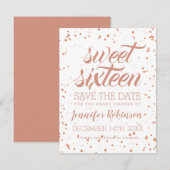 Roos Gold Sweet 16 Opslagdatum Sparkle Confetti Save The Date (Voorkant / Achterkant)