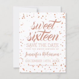 Roos Gold Sweet 16 Opslagdatum Sparkle Confetti Save The Date