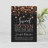 Roos Gold Sweet 16 Sparkly String Lights Opslagdat Save The Date (Staand voorkant)