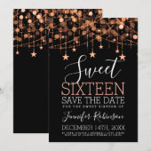 Roos Gold Sweet 16 Sparkly String Lights Opslagdat Save The Date (Voorkant / Achterkant)