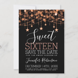 Roos Gold Sweet 16 Sparkly String Lights Opslagdat Save The Date